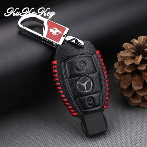 Genuine Leather Car Key Case Cover for Mercedes W203 W210 W211 Amg W204 C E S Cls Clk Cla Slk 2&3 Buttons Smart Car Keychain