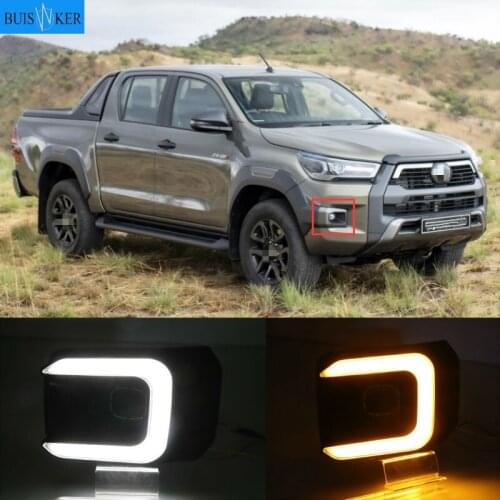 12V LED DRL Daytime Running Light For Toyota Hilux Revo 2020 2021 Waterproof Yellow Turn Signal Indicator Light Bumper fog lam