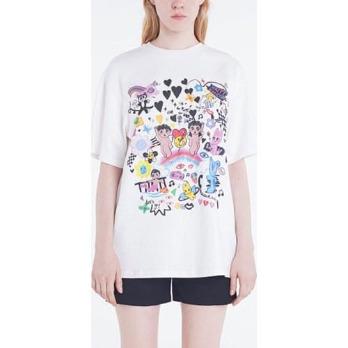 Graffiti Print Funny T Shirts White T Shirt Oversize Woman 2021 Summer Streetwear Female Funny Loose Long Cotton Tshirt Women