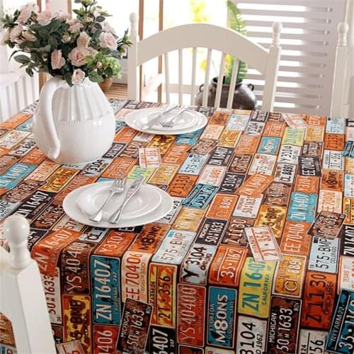 Cotton Thick Canvas Retro American License Plate Number Personality Party Coffee Table Table Cloth Table Cloth