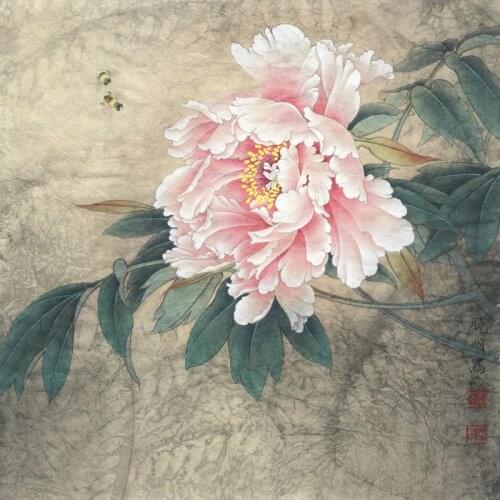 Chinese peony flower bees scenery oil painting canvas printings printed on canvas home wall art decoration picture