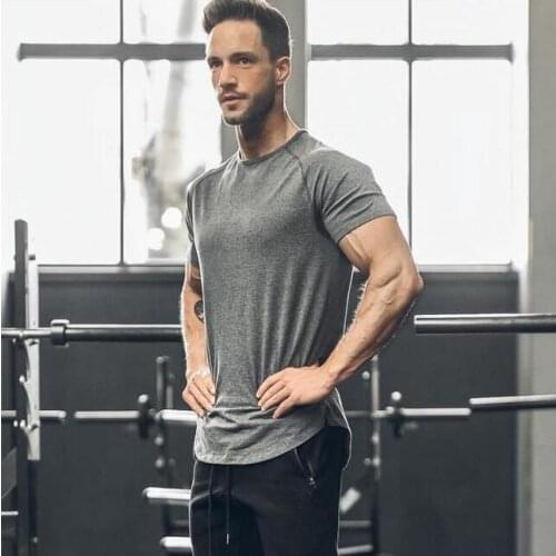 Summer extend hip hop street T-shirt fashion Plain gym clothing fitness bodybuilding silm fit t shirts men