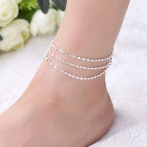 Summer Fashion Simple Silver Wave Anklets Multi-layer Chains Beach Anklet Chain