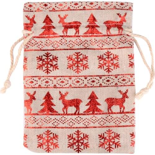 10pcs/lot Linen Christmas Cotton Bags 10x14 13x18cm Candy Gifts Jewelry Packaging Bags Drawstring Gift Bag & Pouches
