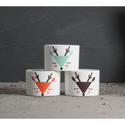 Cute Animal Pattern or Solid Color Flower Pot Rack Vase NordIc Style Porcelain Succulent Flowerpot Office Desktop Ornaments