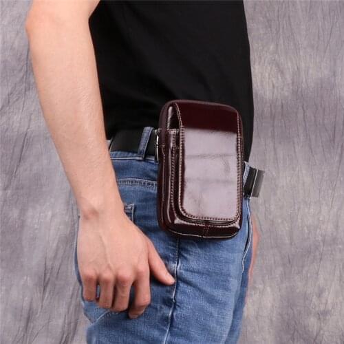 Genuine Leather Mens Waist Packs Phone Pouch Bags Waist Bag Male Small Chest Shoulder Belt Bag Small Waist Packs