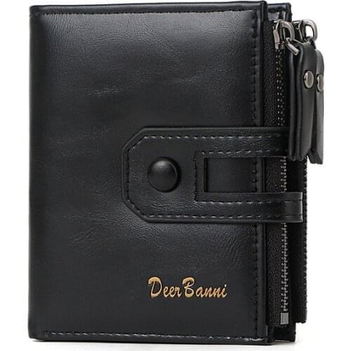 Mens wallet casual Korean Buckle Retro Short Wallet Multifunctional Zipper vertical Male Coin Purse card Holders bag folding