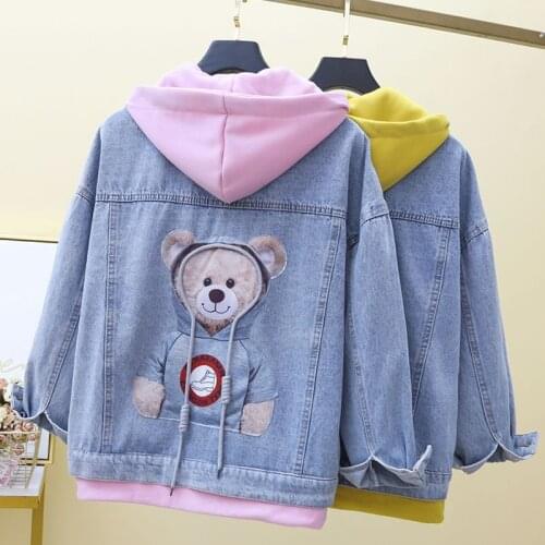 New Womens Denim Jacket Hooded 2021 Autumn Girl Jean Coat Female Casual Fashion Student Clothing Outerwear