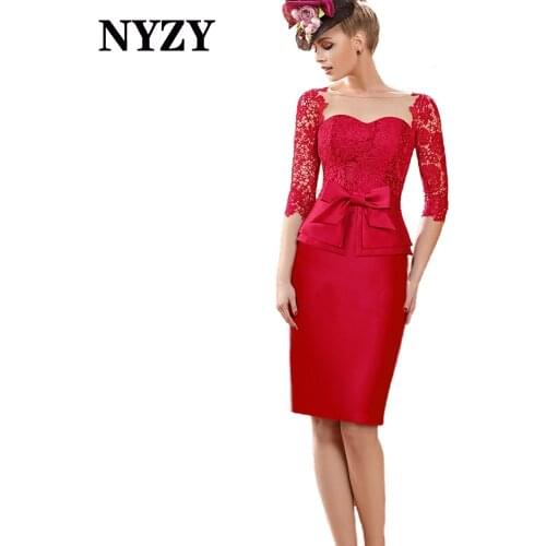 NYZY M361A Elegant 3/4 Sleeves Red Mother of the Bride Dresses 2021 Short Wedding Party Dress vestidos de cóctel