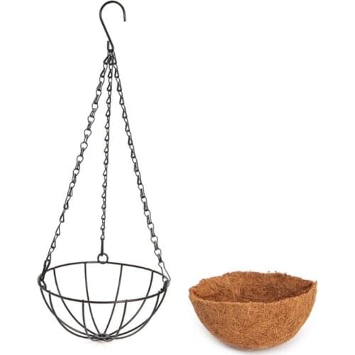 Hot Sale Hanging Coconut Shell Vegetable Flower Pot Basket Planter Iron Art Garden Decor Garden Pots And Planters Wholesale