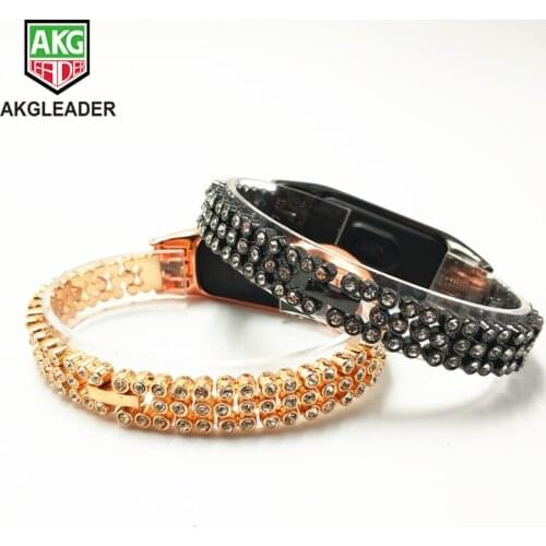 For Xiaomi Band 3 straps Wrist Strap Diamonds Stainless Steel Chain Wrist Bands For Xiaomi Band 3 Watchband For Mi Band 2 Correa
