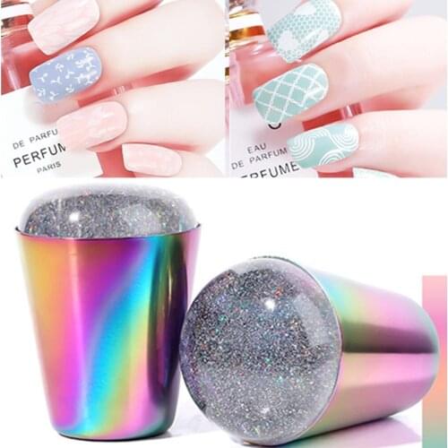 Handle Transparent Nail Stamper for Stamping Plate Holographics Clear Stamper Head Nail Art Templates Aurora Laser Silicone Seal