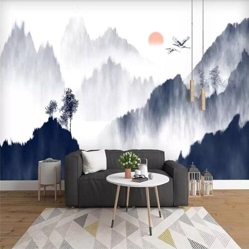 Hand-painted ink landscape background wall professional production mural factory wholesale wallpaper mural poster photo wall