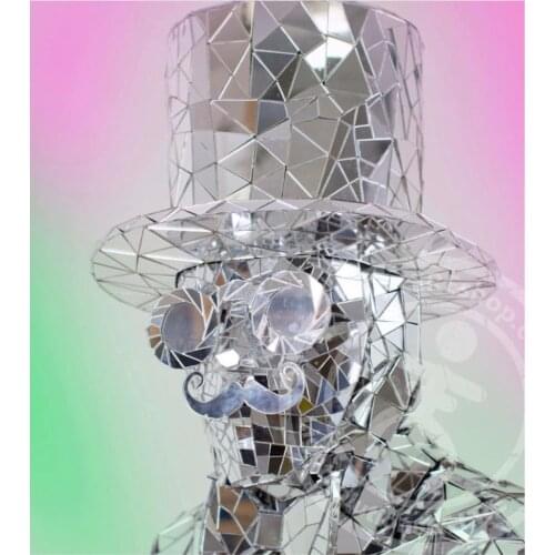 Stage laser dance costume silver gold mirror robot suit party show cool machine costume men suit