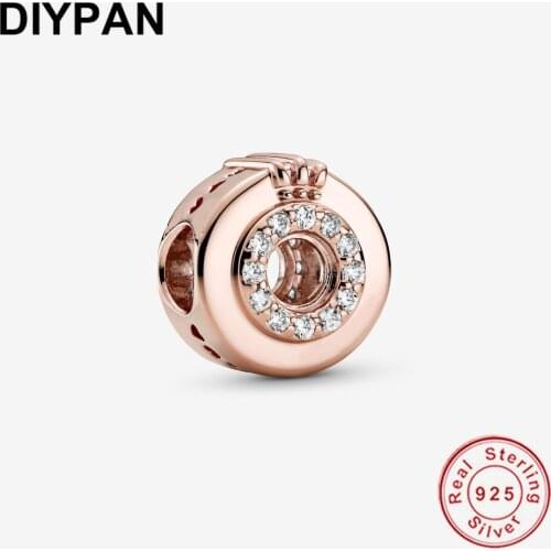 Fit Pandora Original Bracelet Charm 925 Sterling Silver Open Center Pave Crown O Charm Pendant Bangle Women Jewelry Berloque