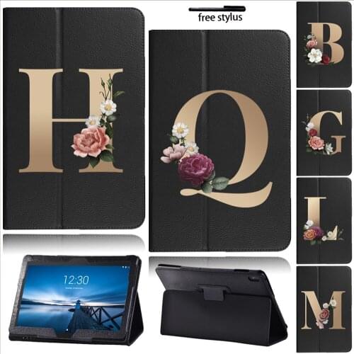 For Lenovo Tab E10 10.1inch TB-X104F TB-X104L Ultra Thin Golden Letter Series Tablet Case + Stylus