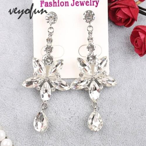 Veyofun Trendy Crystal Drop Earrings White Color Long Dangle Earrings Fashion Jewelry for Women Gift