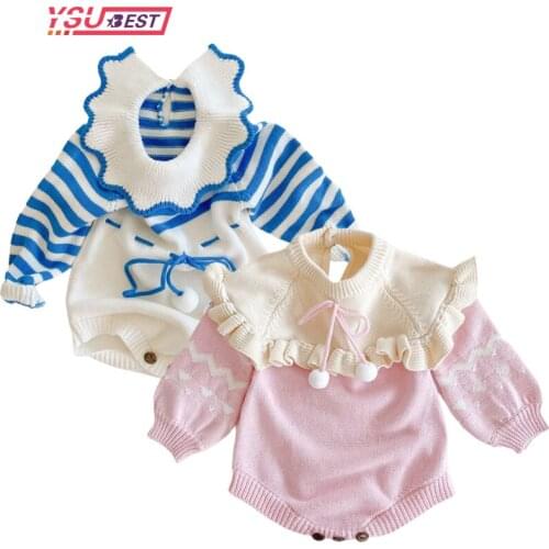 Baby Girls Knit Rompers Long Sleeve Wool Knitted Rompers Baby Princess Triangle Jumpsuit Toddler Kids Autumn Winter Clothing