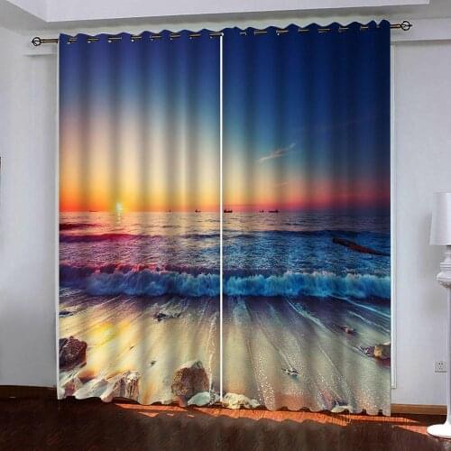 Sunset ocean beach Luxury Blackout 3D Window Curtains For Living Room Bedroom Beautiful beach curtains Decoration curtain