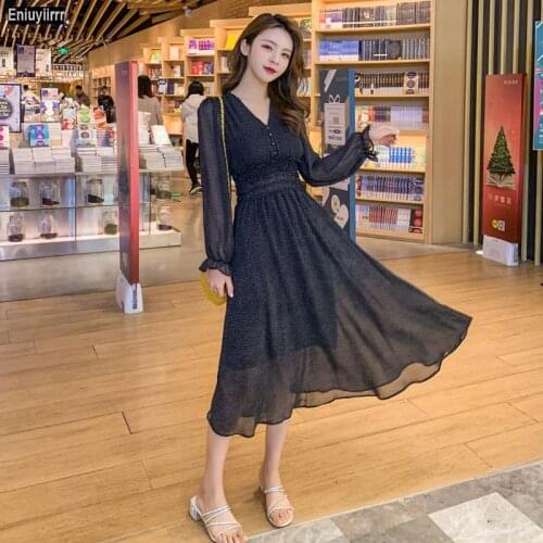 Women Spring Autumn BlacK New Year Red A Line Elegant High Waist Long Polka Dot Dress 0519