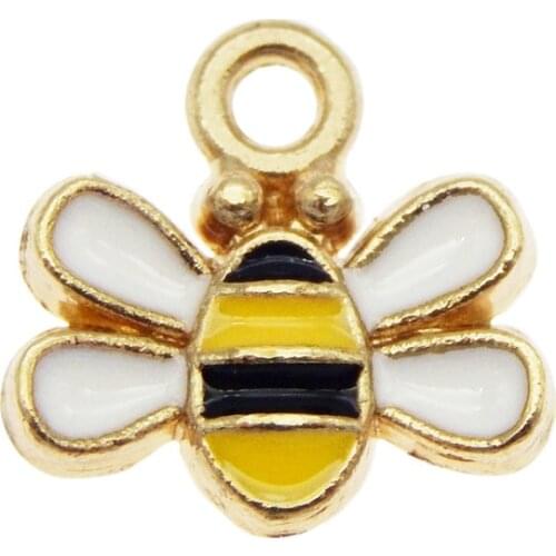 Julie Wang 10PCS Enamel Tiny Bee Charms Alloy Cartoon Yellow Honeybee Gold Tone Pendant Bracelet Jewelry Making Accessory