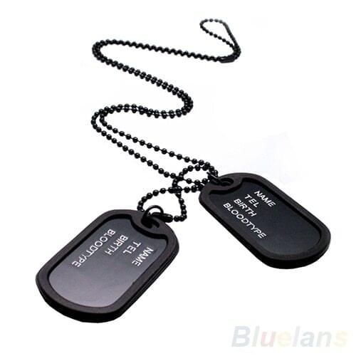 Military Army Style Black 2 Dog Tags Chain Mens Pendant Necklace Jewelry items 08IU
