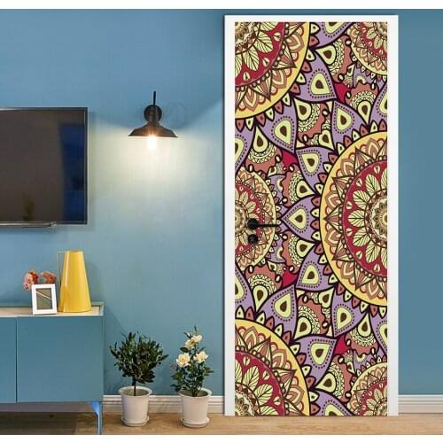 2pcs/set Purple Mandala Pattern Door Sticker Home Room Decoration Wall Stickers Peel & Stick Removable PVC Art Mural Wallpaper