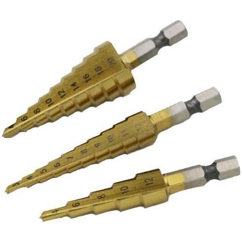 3pcs/set 3-12mm 4-12mm 4-20mm Step Cone Drill Bit Hexagonal Shank High Speed Steel Hole Cutting Wood Metal