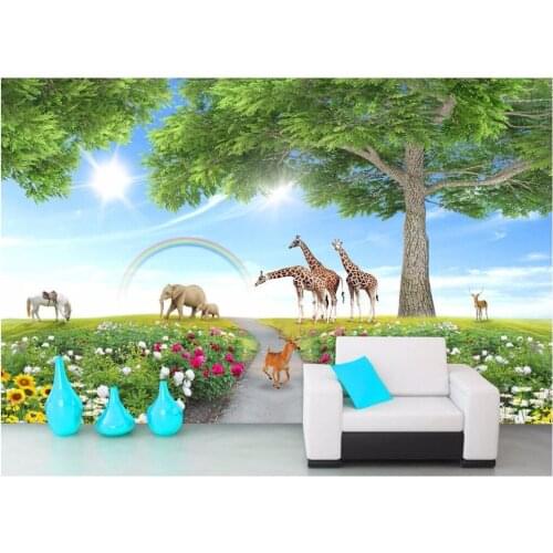 Custom photo 3d wallpaper Tree animal world childrens room tv deer background wall 3d wall murals wallpaper for wall 3 d