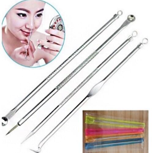 H7JC 4Pcs New Nobby Pimple Acne Remover Blemish Comedone Extractor Needles Tool Set