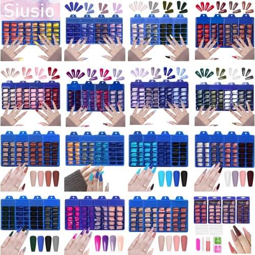 400Pcs/Set Fake Nails Long Ballet French Coffin Design Colorful Full Cover Press Nails On Candy Artificial For Women Nail Art