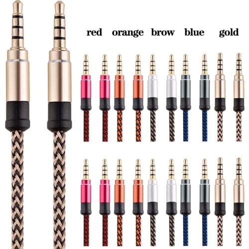 150cm Nylon Jack Audio Cable 4 poles 3.5 mm to 3.5mm Aux Cable Male to Male Gold Plug Car Cord for mobilephone
