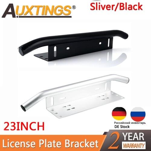 Auxtings 23'' Black Sliver Aluminum Bull Bar Front Bumper License Plate Mount Bar Light Bar bracket Kit For Offroad ATV 23inch