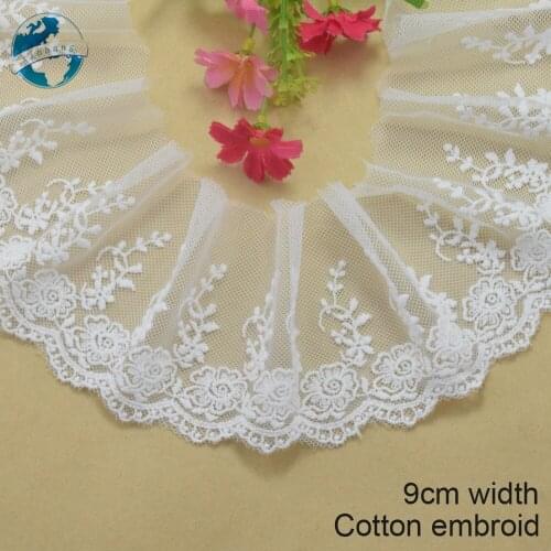 9cm white lace cotton embroidery lace french lace ribbon fabric guipure diy trims warp knitting sewing Accessories#2945