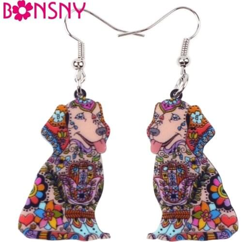 Bonsny Fashion Big Long Animal Acrylic Dangle Drop Labrador Dog Earrings 2016 News Style Fashion Jewelry For Girls Women