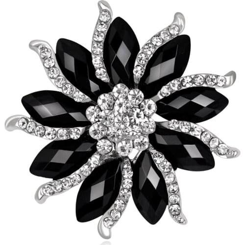 Small Black Rhinestone Brooch Vintage Style Flower Crystal Diamante Flower Broach for Wedding Brooch Bouquet Pin AF003