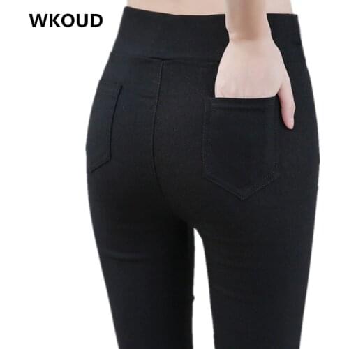 WKOUD High Waist Pencil Pants Skinny Black Ankle-length Pants Summer Stretch Womens Casual Thin White Trousers Plus Size P9025