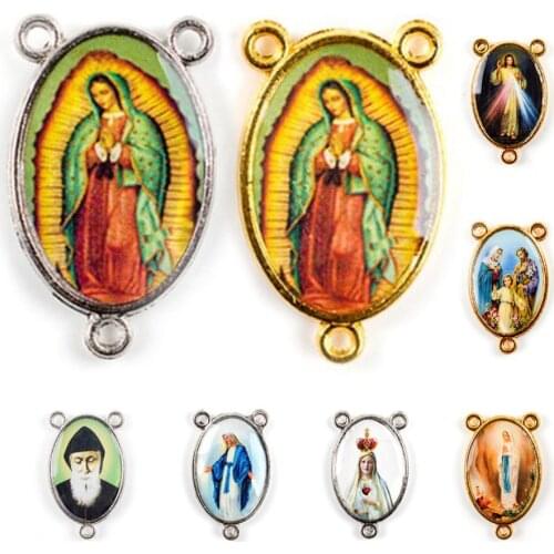 Rosary Centers Centerpiece Saints Image Sticker Catholic Medal Jesus Mary Holy Family Gold Silver Religious Connector