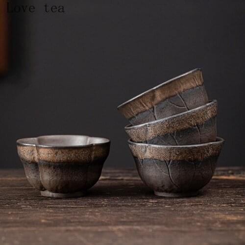 Lotus Leaf Flower Mouth Teacup Ancient Burning Teacup Ceramic Master Stoneware Retro Single Cup Household Kung Fu Tea Set