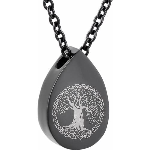 IJD9807 Mini Teardrop Tree of Life Memorial Ashes Urn Necklaces Stainless Steel Cremation Pendant Jewelry,Free Engraving