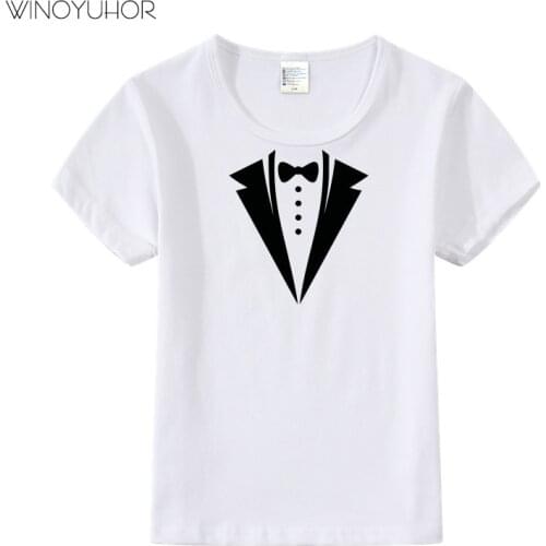Fake Tuxedo Baby Boys T-Shirts Summer Casual Short Sleeves Tshirt Cotton Child Funny Custom Clothing Kids Girls Crew Neck Tops