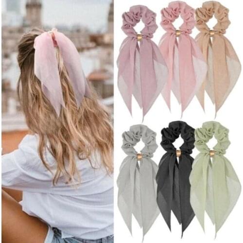 Candy Color Women Hair Scrunchie Bows Ponytail Holder Hairband Bow Knot Scrunchy Girls Hair Ties Hair Accessories Christmas