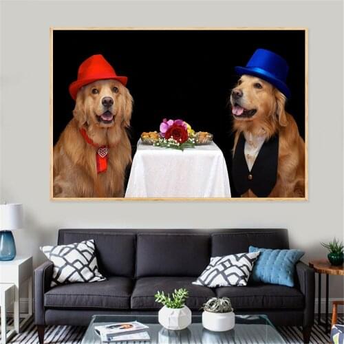 Cute Dog Pictures Childrens Room Decor Home Furnishings Gentleman Big Golden Retriever Animals Nordic Poster Painting Printing