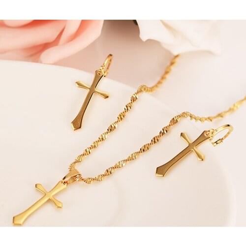 Gold Cross Jewelry Set Women Charms Jewelry Girls Egypt Hieroglyphs Crux Ansata pendant necklace earrings gifts