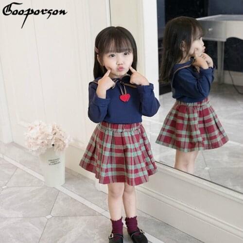 Girls Cure Clothes Set Crew Neck Long Sleeve Winter Tops with Plaid Skirt Children 2 Pcs Clothing Suit School Clothes Baby Girl