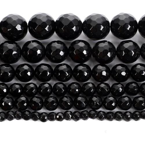 4/6/8/10/12mm Round Natural Stone Beads For Jewelry Making DIY Faceted Black Agat Stone Loose Spacer Beads Bracelet Handmade