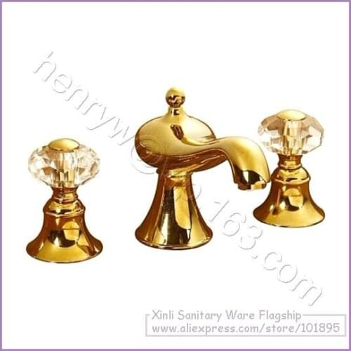 L16660 - Luxury Deck Mounted Gold Color Brass Material Hot & Cold Water of Double Handle Basin Tap