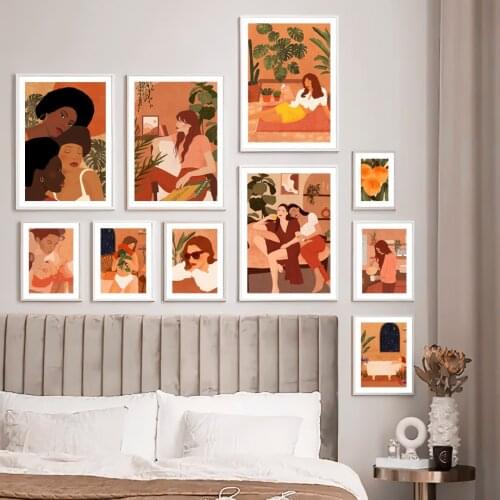 Peaceful Boho Woman Reading Botanical Nordic Gay Lesbian Canvas Painting Wall Art Print Pictures For Living Room Decoration