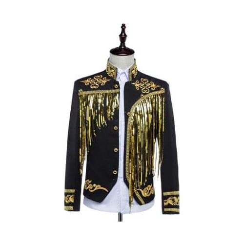 Men suits designs embroidered stage costumes for singers men sequin blazer dance clothes jacket star style tassel formal dress