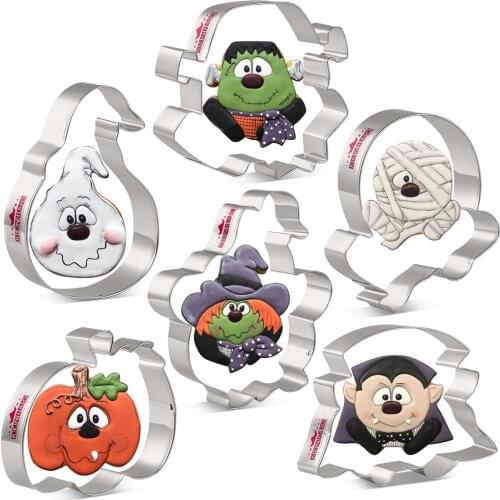 KENIAO Halloween Party Cookie Cutter Set - 6 PC - Ghost,Zombie,Wampire,Mummy Biscuit / Fondant / Pastry Cutter - Stainless Steel